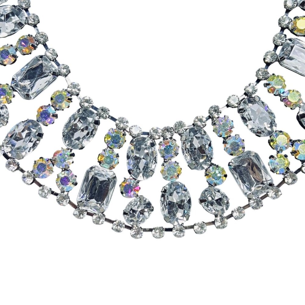 Kirks Folly Silver Tone Aurora Borealis And Clear Rhinestone Collar Necklace (59 - Picture 5 of 10